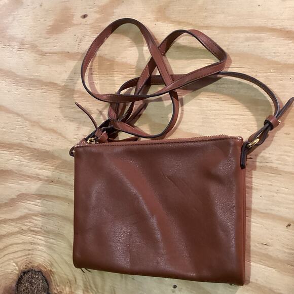 Vintage Brown Faux Leather Crossbody Double Zipper Purse - Picture 6 of 9